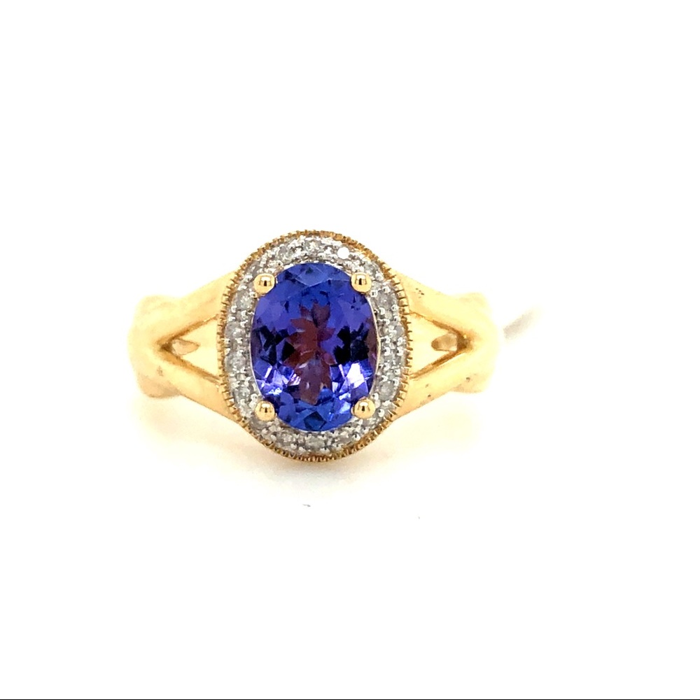 Tanzanite & Diamond Ring in 14 Kt  Gold Size 7.25